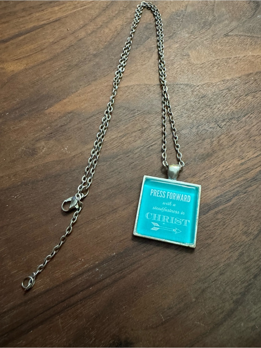 Silvertoned LDS Press Forward w/Steadfastness in Christ Pendant Necklace *READ*